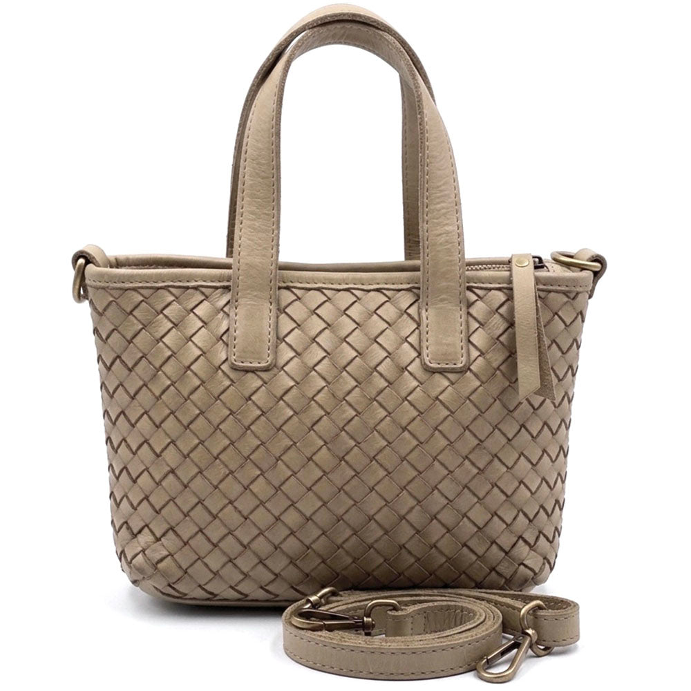 Tessia Handwoven Washed Leather Crossbody Tote - Made In Italy