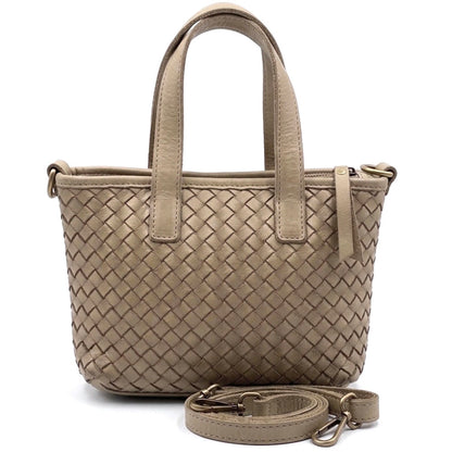 Tessia Handwoven Washed Leather Crossbody Tote - Made In Italy
