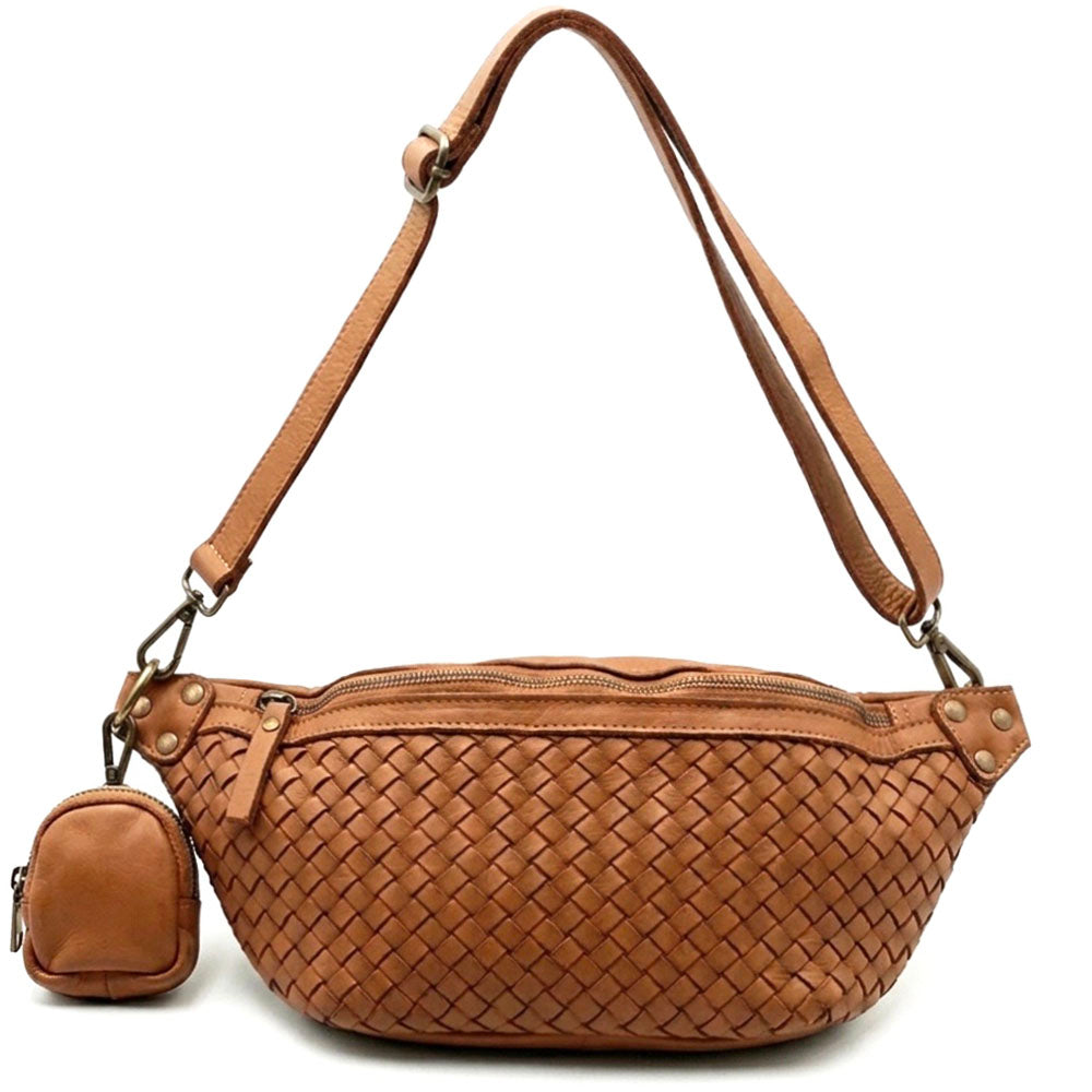 Nissim Leather Woven Sling Bag - Made In Italy