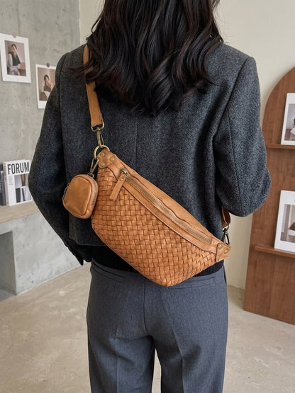 Nissim Leather Woven Sling Bag - Made In Italy