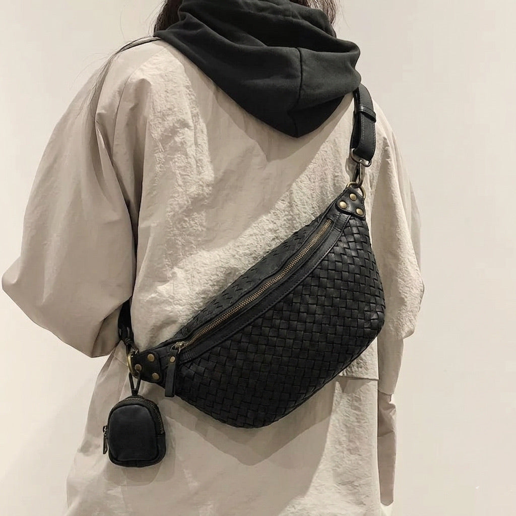 Nissim Leather Woven Sling Bag - Made In Italy