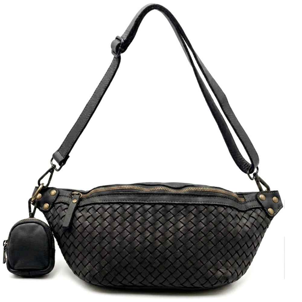 Nissim Leather Woven Sling Bag - Made In Italy