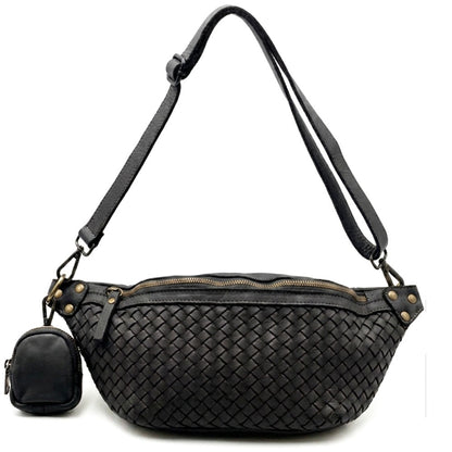 Nissim Leather Woven Sling Bag - Made In Italy