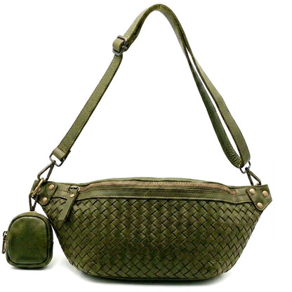 Nissim Leather Woven Sling Bag - Made In Italy