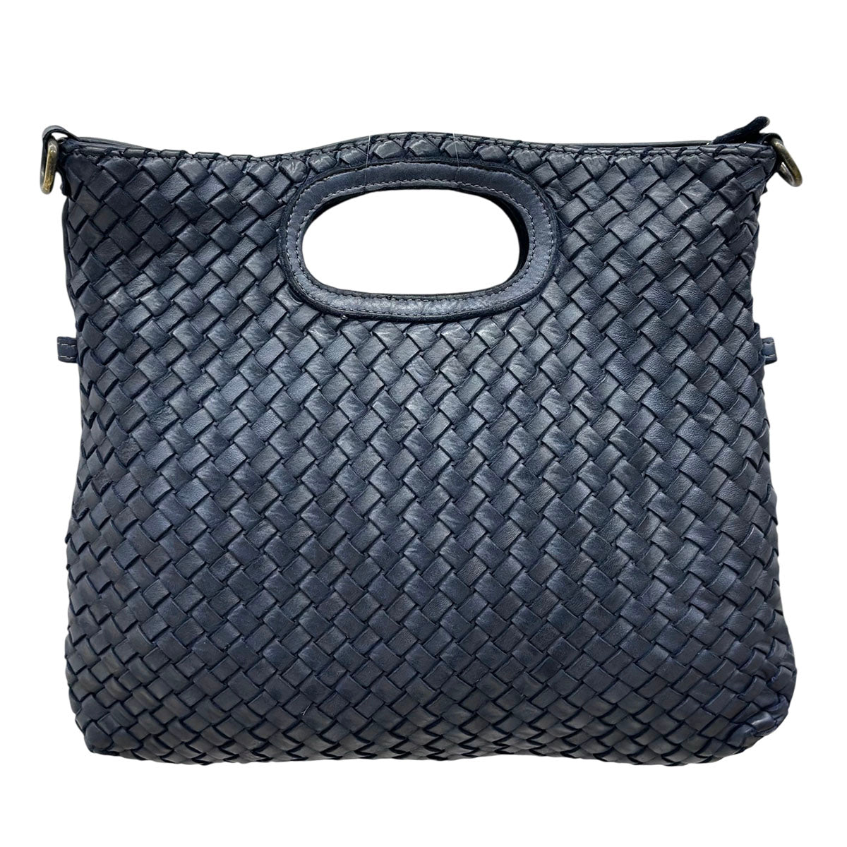 Calista Convertible Woven Leather Cutout Handle Bag - Made In Italy