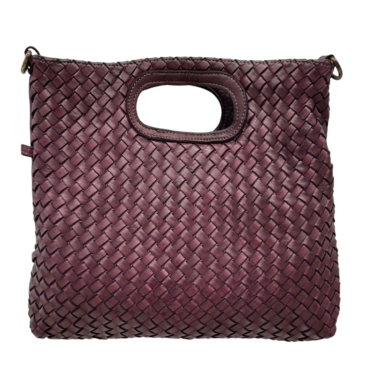 Calista Convertible Woven Leather Cutout Handle Bag - Made In Italy