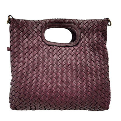 Calista Convertible Woven Leather Cutout Handle Bag - Made In Italy