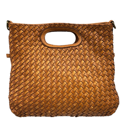Calista Convertible Woven Leather Cutout Handle Bag - Made In Italy