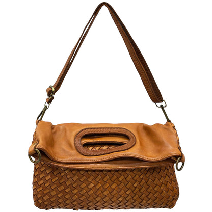 Calista Convertible Woven Leather Cutout Handle Bag - Made In Italy