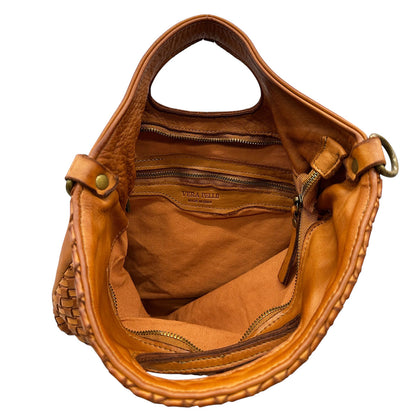 Calista Convertible Woven Leather Cutout Handle Bag - Made In Italy