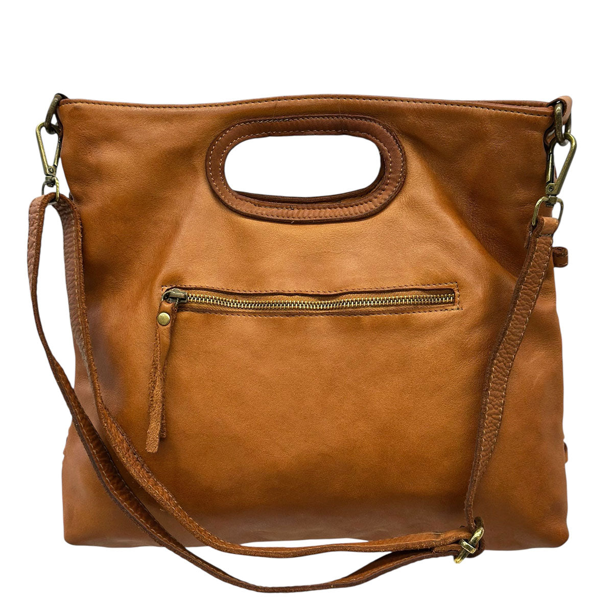 Calista Convertible Woven Leather Cutout Handle Bag - Made In Italy