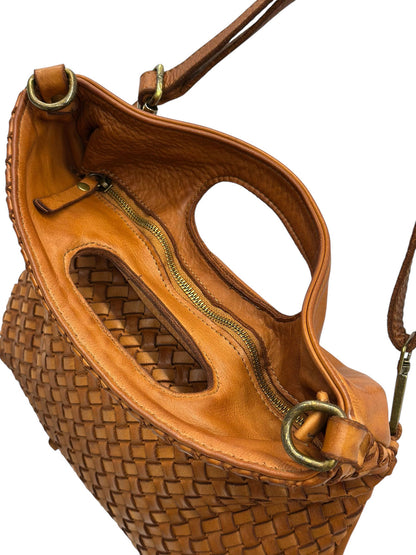 Calista Convertible Woven Leather Cutout Handle Bag - Made In Italy