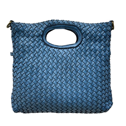 Calista Convertible Woven Leather Cutout Handle Bag - Made In Italy