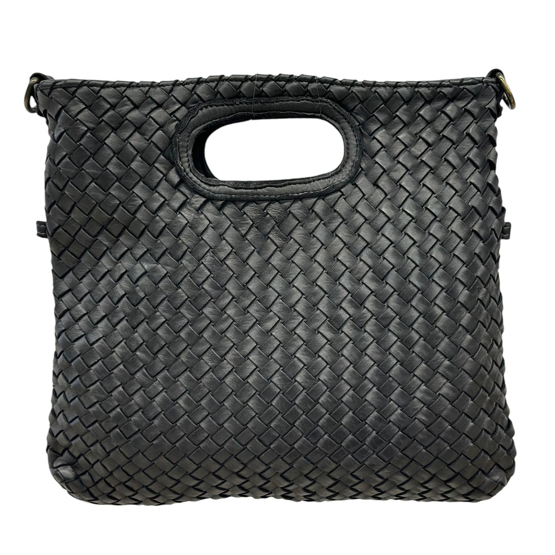 Calista Convertible Woven Leather Cutout Handle Bag - Made In Italy