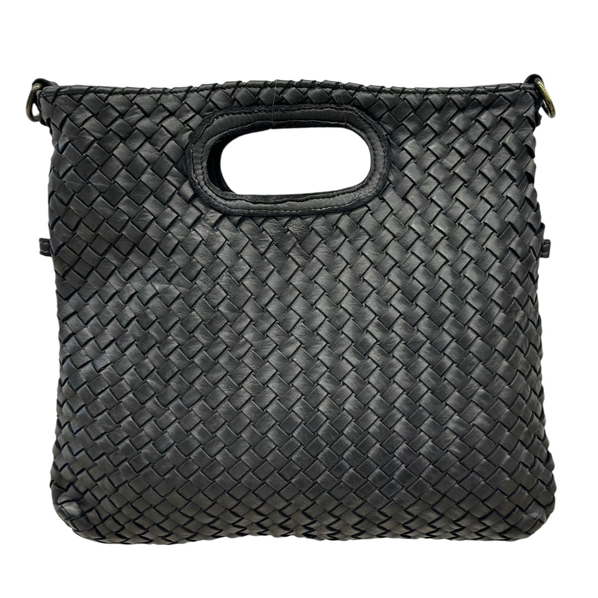 Calista Convertible Woven Leather Cutout Handle Bag - Made In Italy