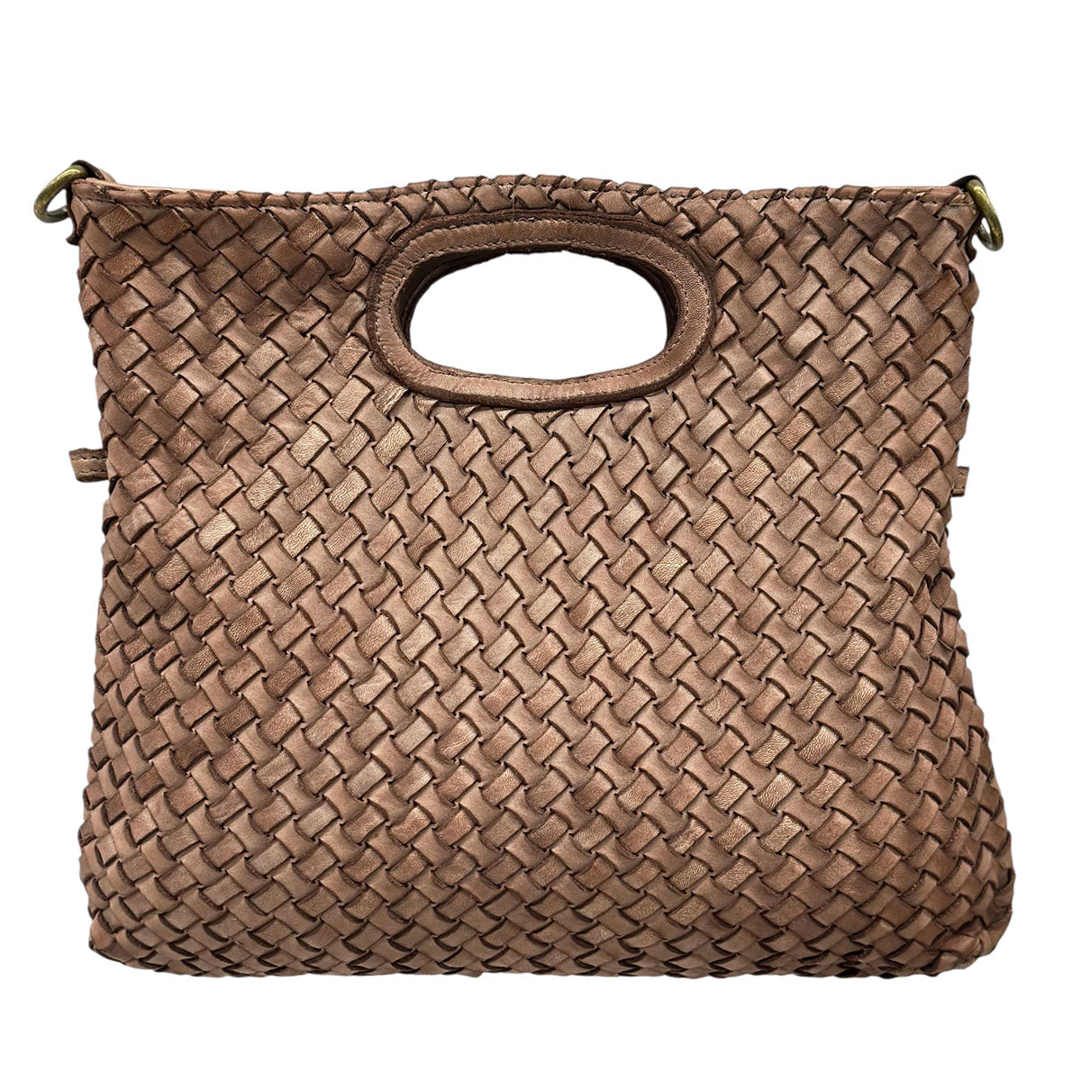 Calista Convertible Woven Leather Cutout Handle Bag - Made In Italy