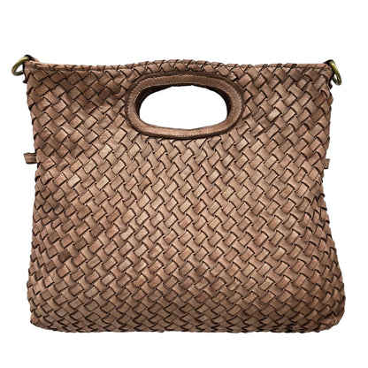 Calista Convertible Woven Leather Cutout Handle Bag - Made In Italy