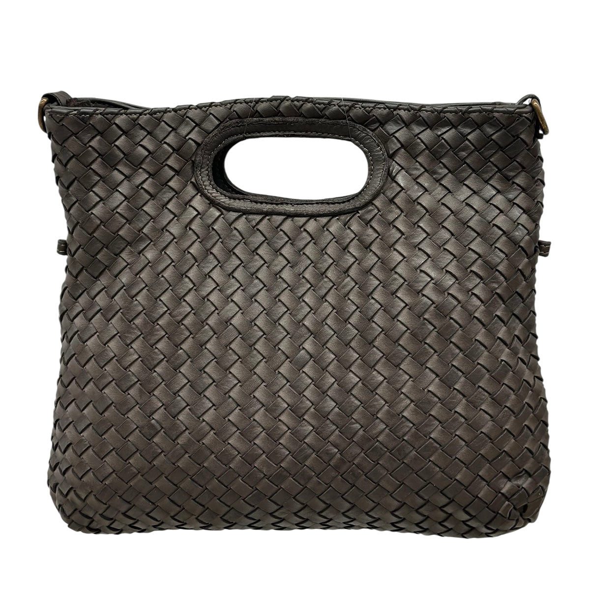 Calista Convertible Woven Leather Cutout Handle Bag - Made In Italy