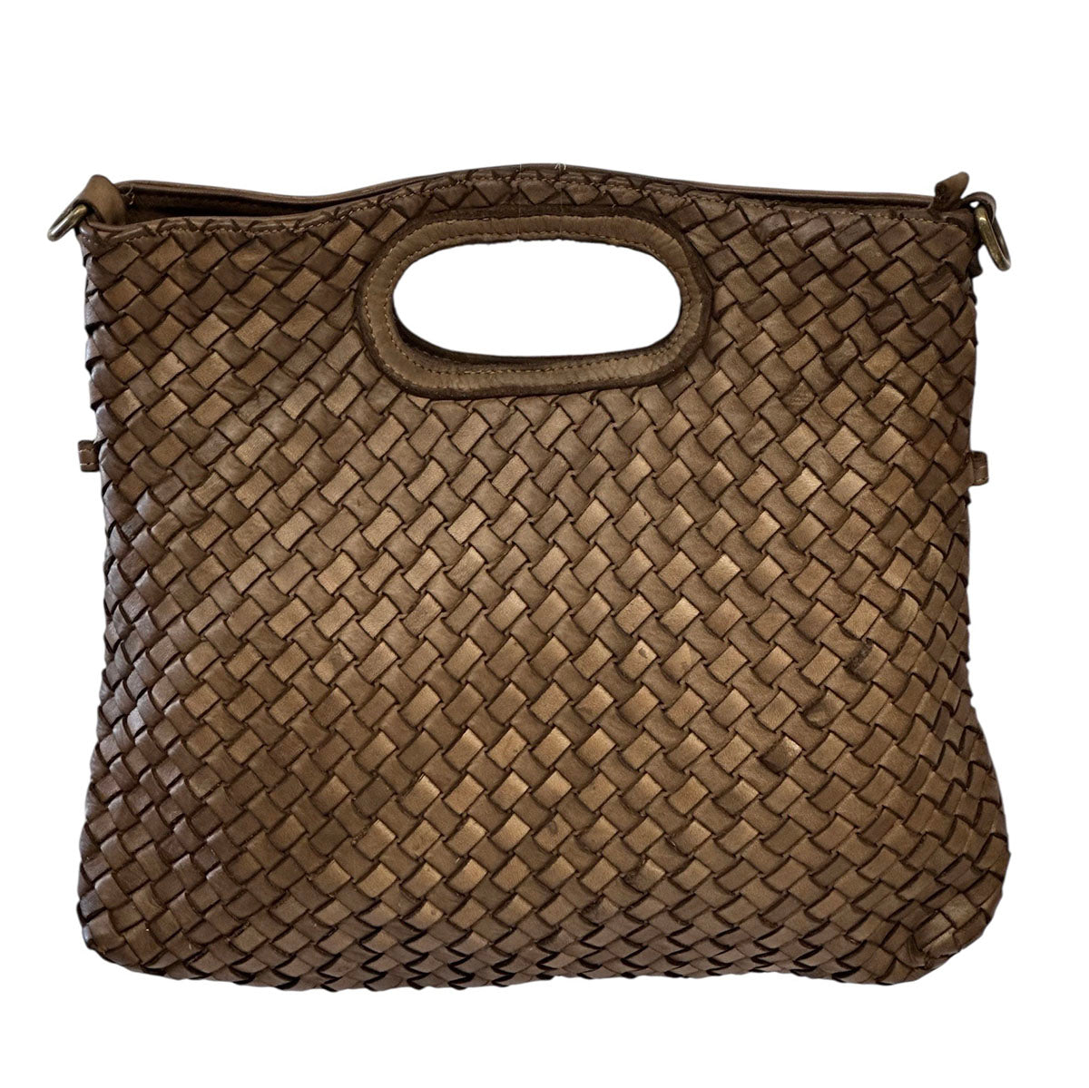 Calista Convertible Woven Leather Cutout Handle Bag - Made In Italy