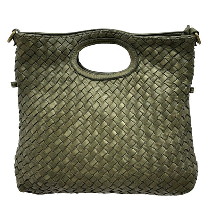 Calista Convertible Woven Leather Cutout Handle Bag - Made In Italy