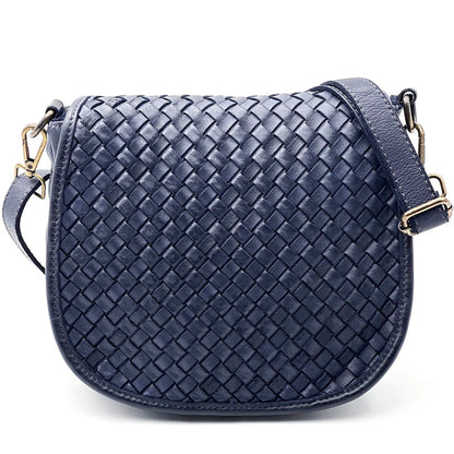 Velisia Woven Cow Leather Saddle Bag - Made In Italy