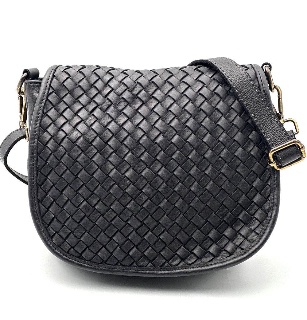 Velisia Woven Cow Leather Saddle Bag - Made In Italy