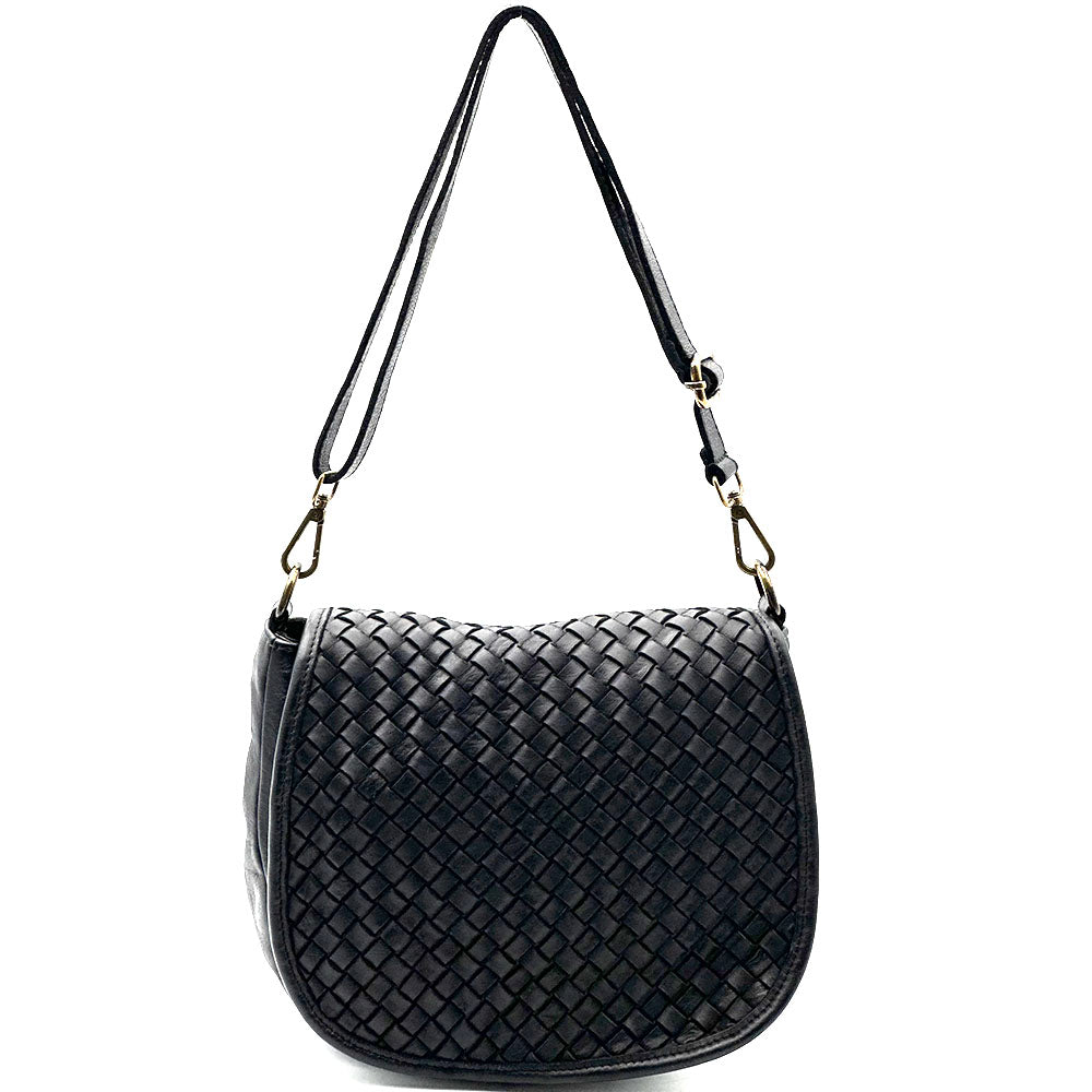 Velisia Woven Cow Leather Saddle Bag - Made In Italy