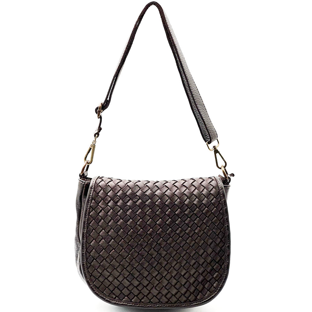Velisia Woven Cow Leather Saddle Bag - Made In Italy