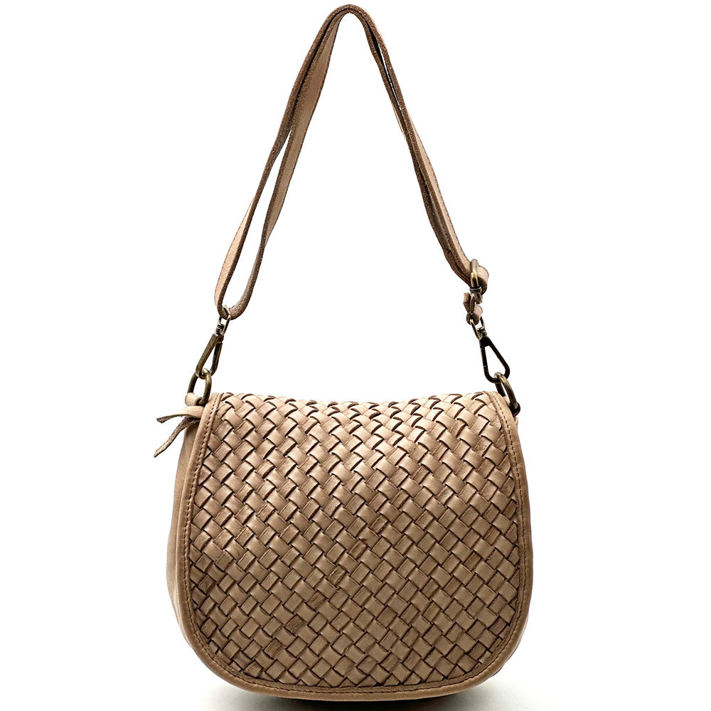 Velisia Woven Cow Leather Saddle Bag - Made In Italy