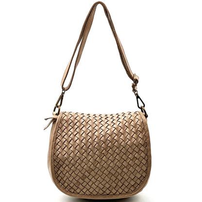 Velisia Woven Cow Leather Saddle Bag - Made In Italy