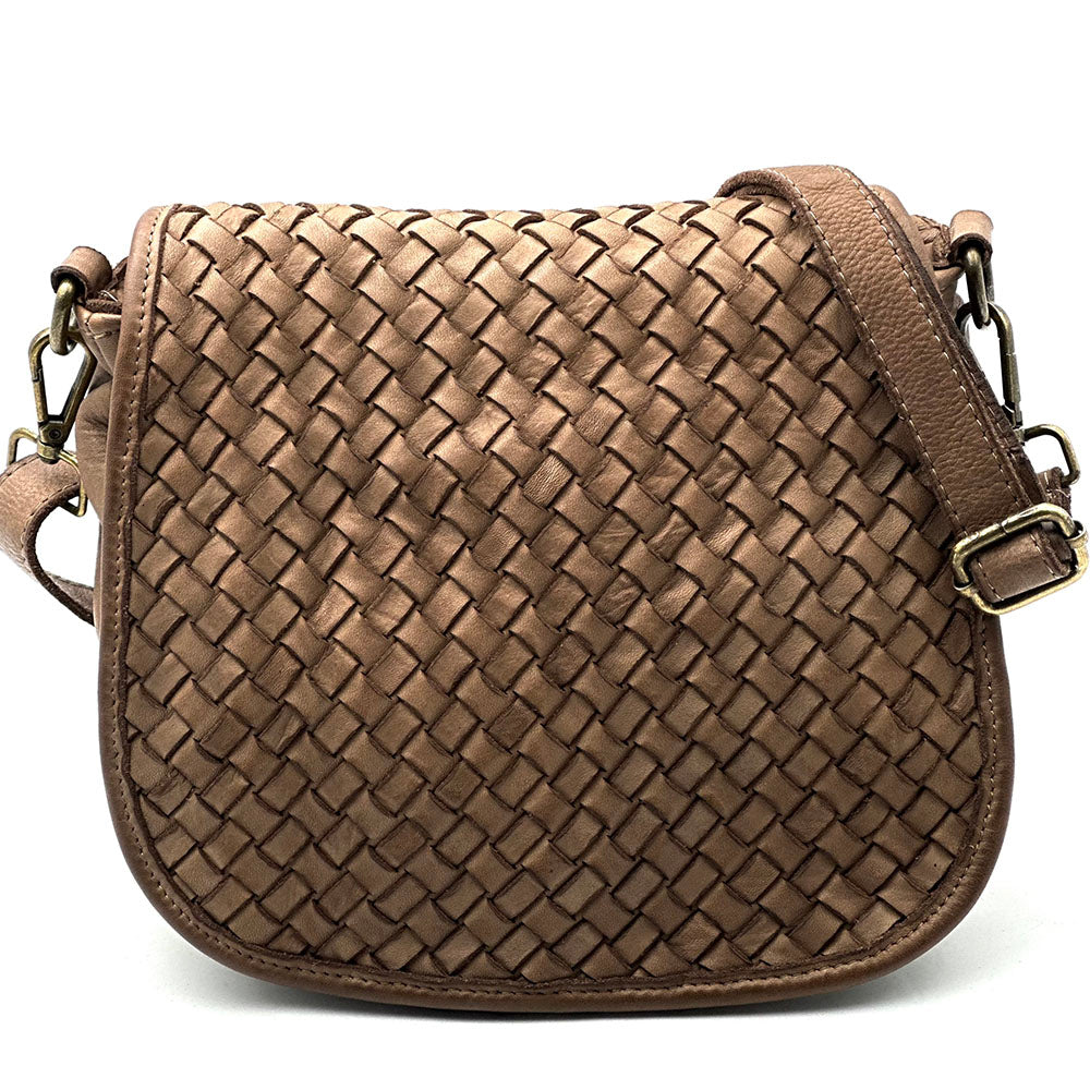 Velisia Woven Cow Leather Saddle Bag - Made In Italy