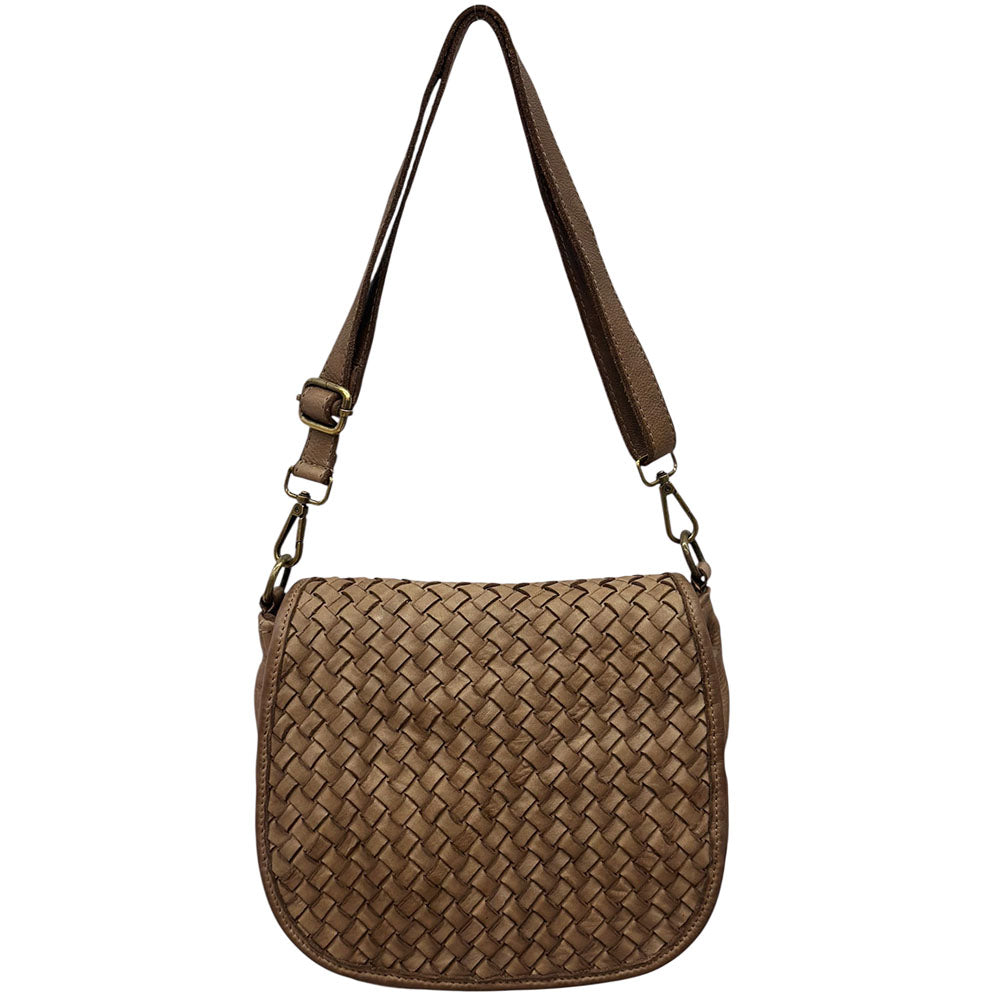Velisia Woven Cow Leather Saddle Bag - Made In Italy