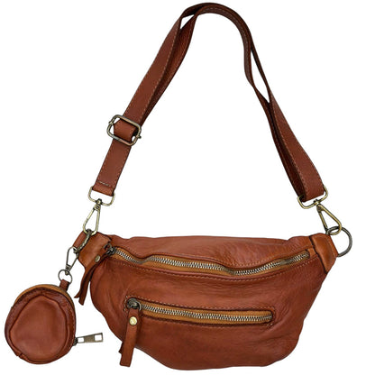Milo Washed Cow Leather Belt Bag with Coin Pouch - Made In Italy