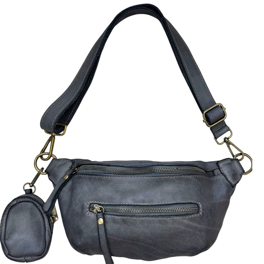 Milo Washed Cow Leather Belt Bag with Coin Pouch - Made In Italy