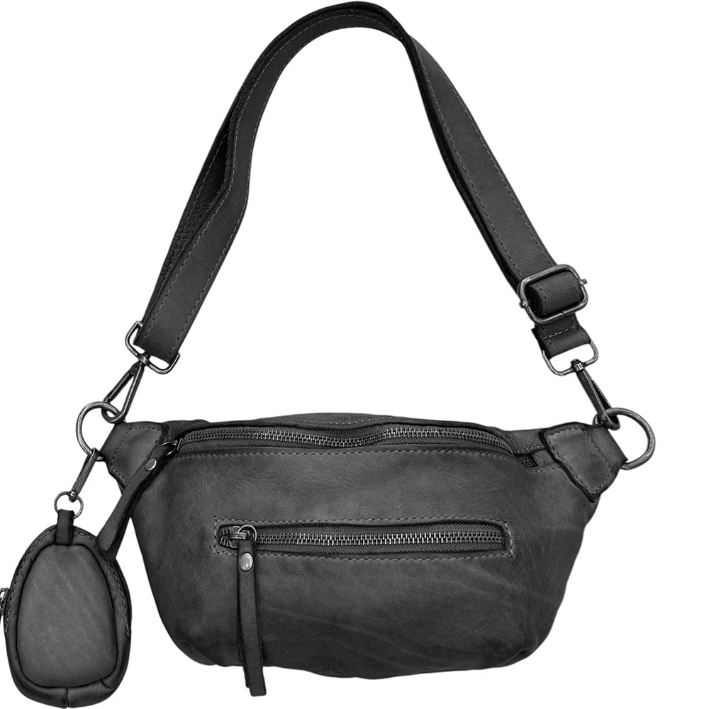 Milo Washed Cow Leather Belt Bag with Coin Pouch - Made In Italy