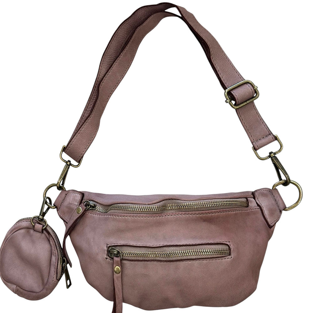 Milo Washed Cow Leather Belt Bag with Coin Pouch - Made In Italy