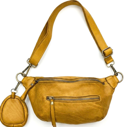 Milo Washed Cow Leather Belt Bag with Coin Pouch - Made In Italy