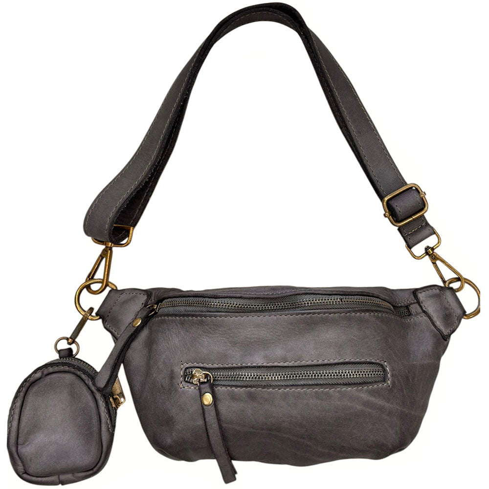 Milo Washed Cow Leather Belt Bag with Coin Pouch - Made In Italy