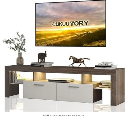 Modern LED 63 inch Long TV Stand with Large Storage Drawer for 50 55 60 65 70 75 Inch TVs, Wood TV Console