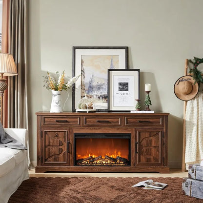 Farmhouse Fireplace TV Stand for Up to 80 Inch TV, Entertainment Center with 30&quot; Electric Fireplace for 65 75 Inch TV, 70&quot;