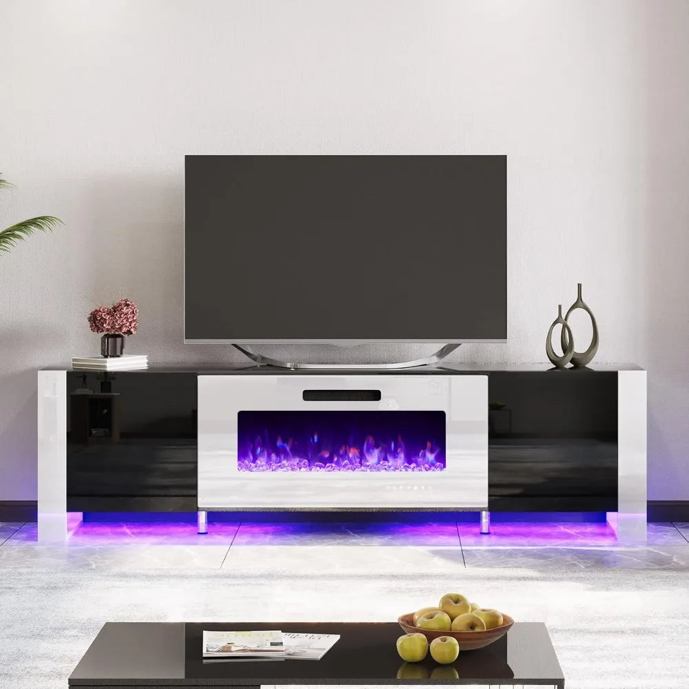 TV stand with 36 inch fireplace, 70 inch high brightness entertainment center LED lights, U-shaped legs