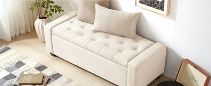Ottoman with Storage, Storage Ottoman Bench with Safety Hinge, Upholstered Storage Bench with Seating for Bedroom, Living Room