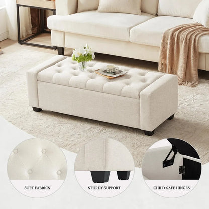 Ottoman with Storage, Storage Ottoman Bench with Safety Hinge, Upholstered Storage Bench with Seating for Bedroom, Living Room