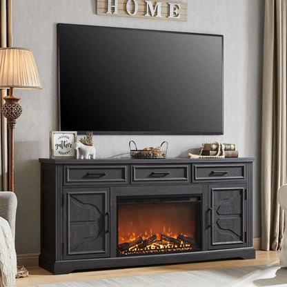 Farmhouse Fireplace TV Stand for Up to 80 Inch TV, Entertainment Center with 30&quot; Electric Fireplace for 65 75 Inch TV, 70&quot;