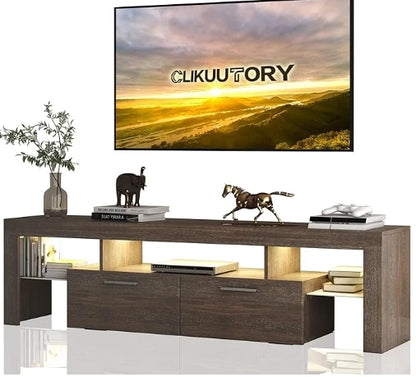Modern LED 63 inch Long TV Stand with Large Storage Drawer for 50 55 60 65 70 75 Inch TVs, Wood TV Console