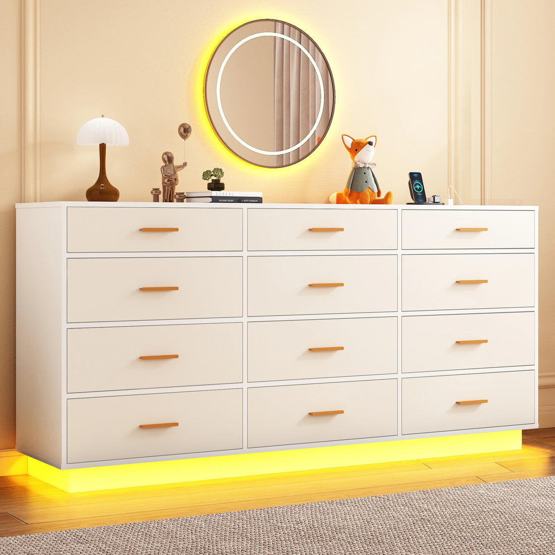 12 Drawer Dresser for Bedroom, 63&