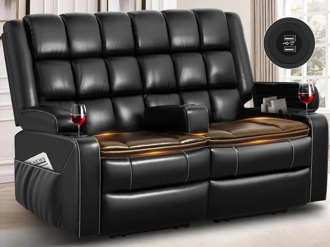 Sofa, Reclining Loveseat with Removable Console, USB Ports &amp; Cup Holders, RV Wall Hugger Double Recliner Couch, 2 Layer Cushion