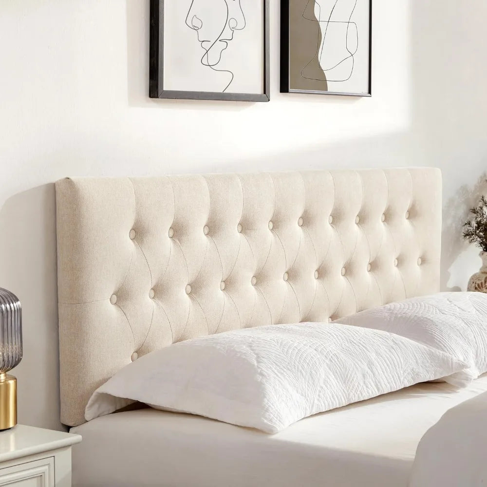 Tufted Upholstered Headboard Queen Size, Solid Wood Head Board with Durable Metal Legs, Adjustable Height Bed headboard from 37”