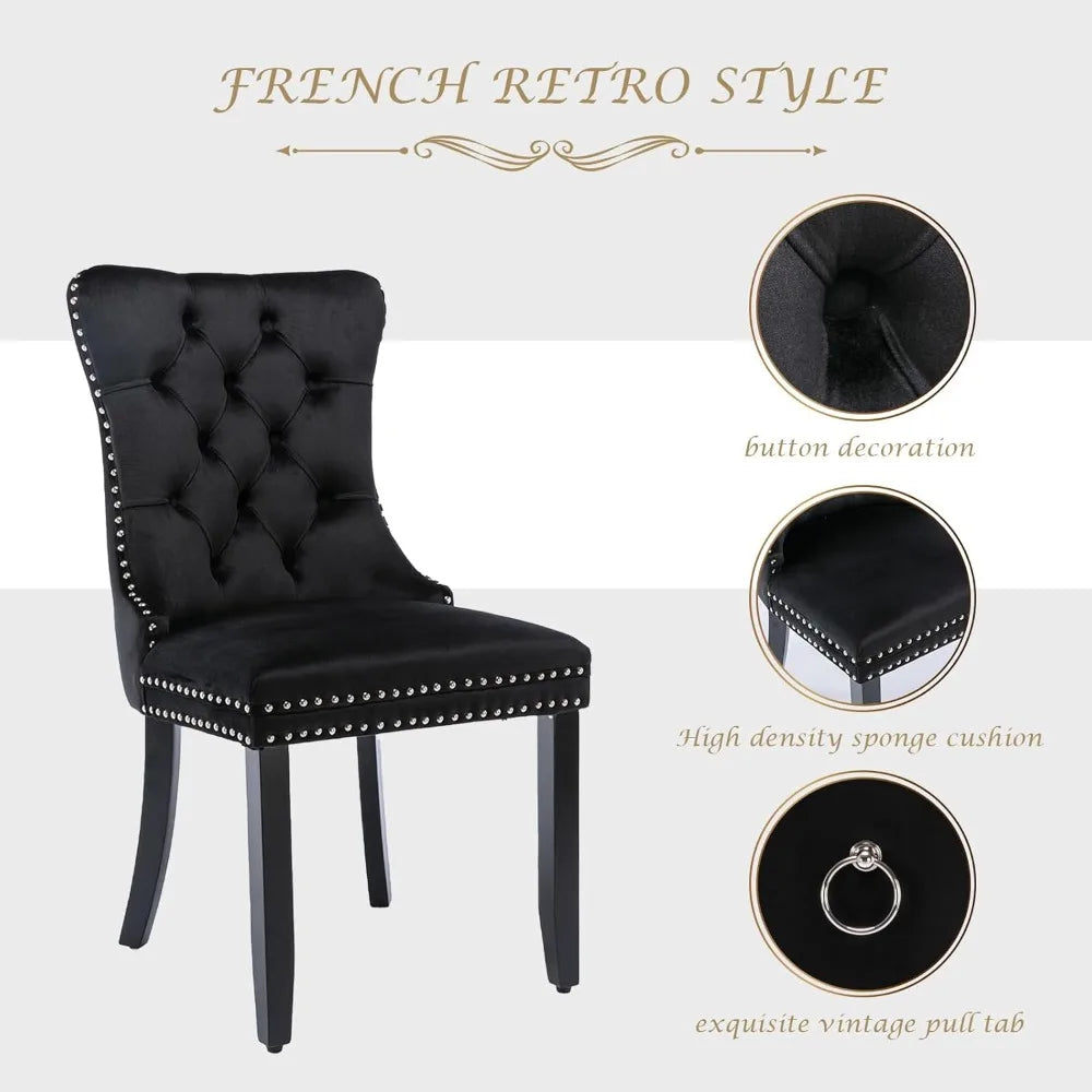 Dining Chairs Set of 2 Velvet Upholstered Tufted Back with Nail head Trim and Back Ring Pull Solid Wood Legs