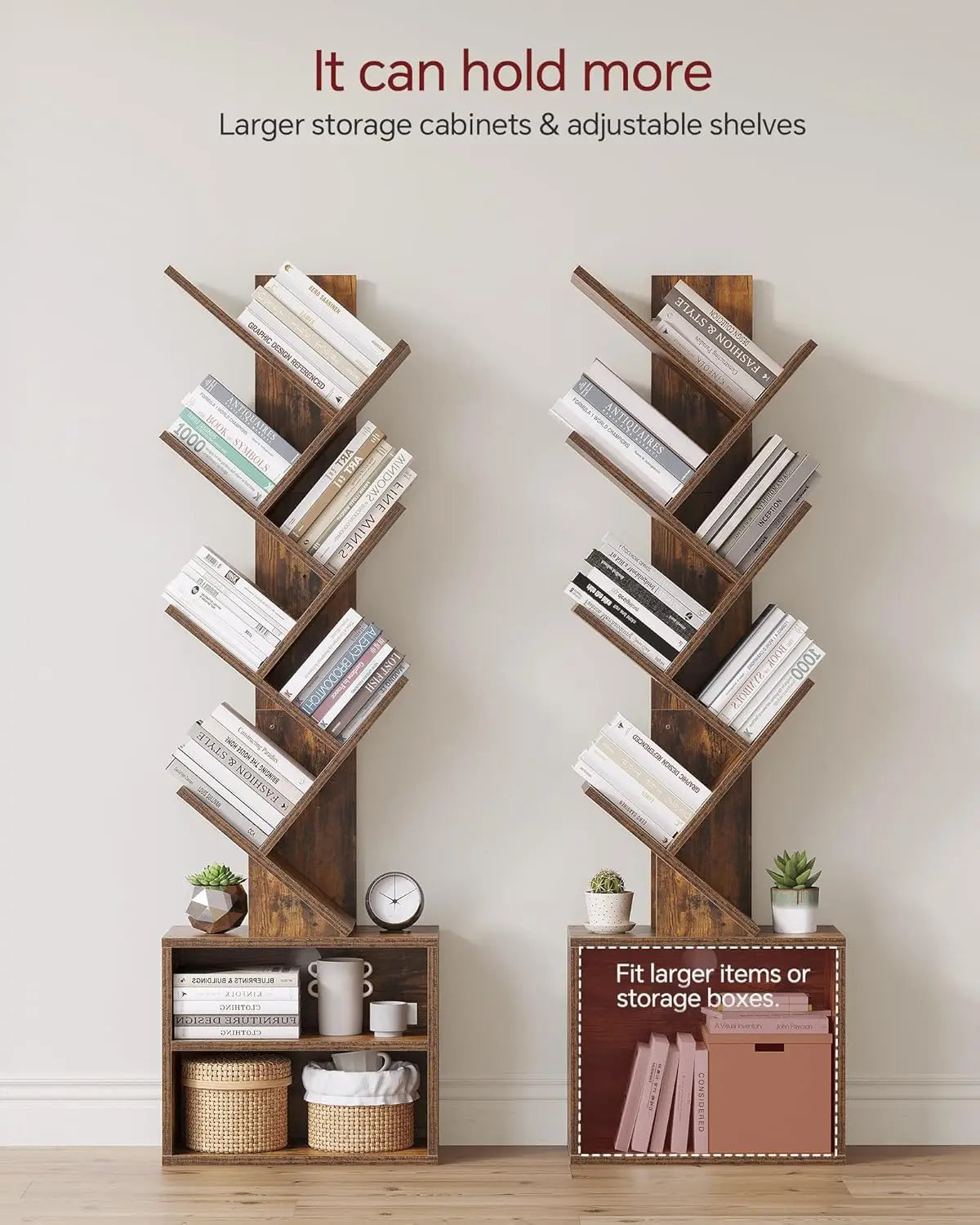 6 Tier Tree Bookshelf, Small Bookcase with Storage Cabinet, Modern Tall Narrow Bookshelves Organizer, Floor Standing Book Shelf